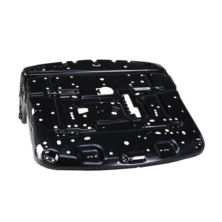 Black metal seat base pan frame for Grammer 722 folding tractor seats with pre-drilled mounting holes.