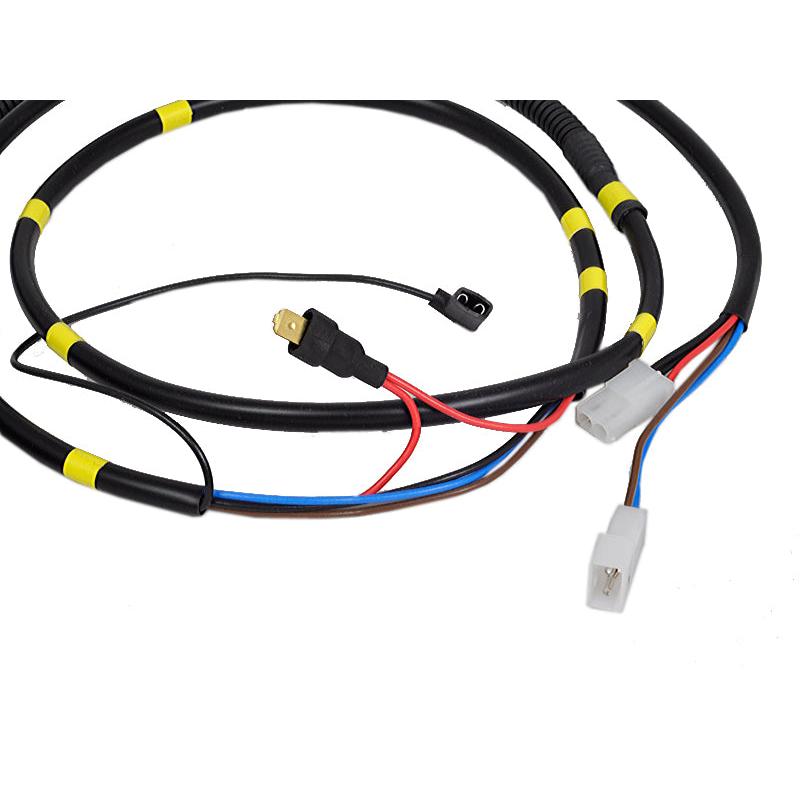Black wire harness for Grammer MSG95 seat with yellow markers, multi-colored internal wires, and white plastic connectors.