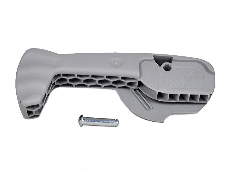 Gray plastic weight adjustment handle for Grammer MSG65 suspension seats with included metal installation pin.
