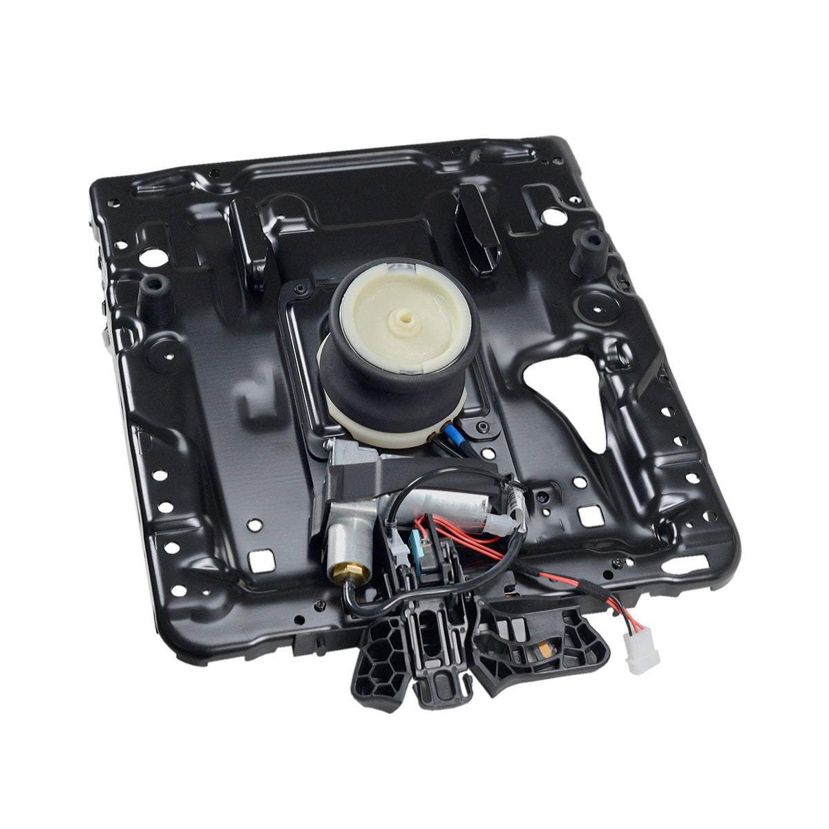 Black metal Grammer air seat upper suspension frame with 12V compressor, actuator, and air bellows.