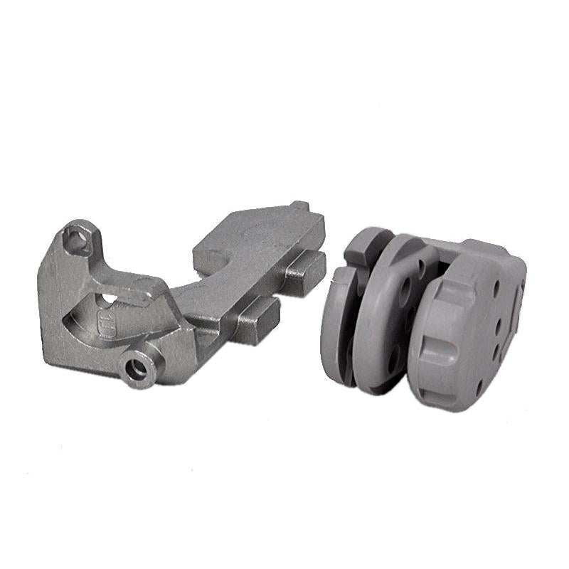 Gray metal Grammer fore/aft isolator lock bracket and plastic adjustment knob for equipment seat suspension.