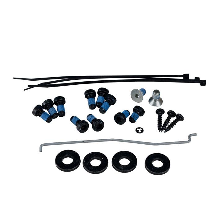 Grammer seat isolator hardware kit with black bolts, washers, zip ties, and a metal control rod for tractor seat installation.