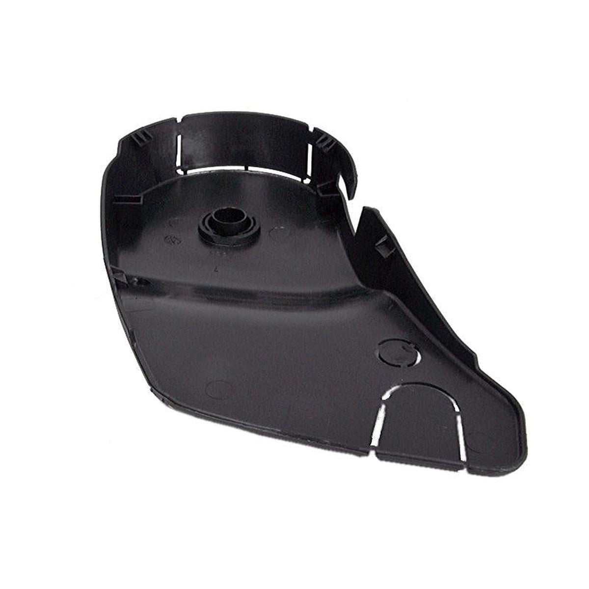 Black plastic replacement seat belt cover for Grammer tractor seats with a snap-on design.