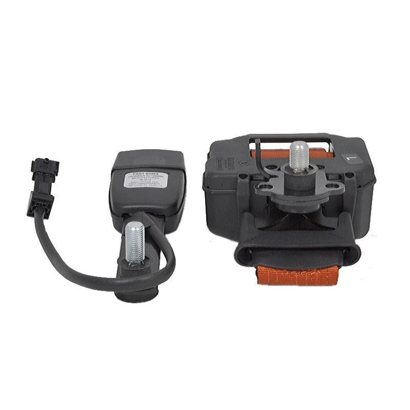 50-inch orange retractable seat belt kit with switch for Grammer seats, featuring a black buckle and mounting hardware.