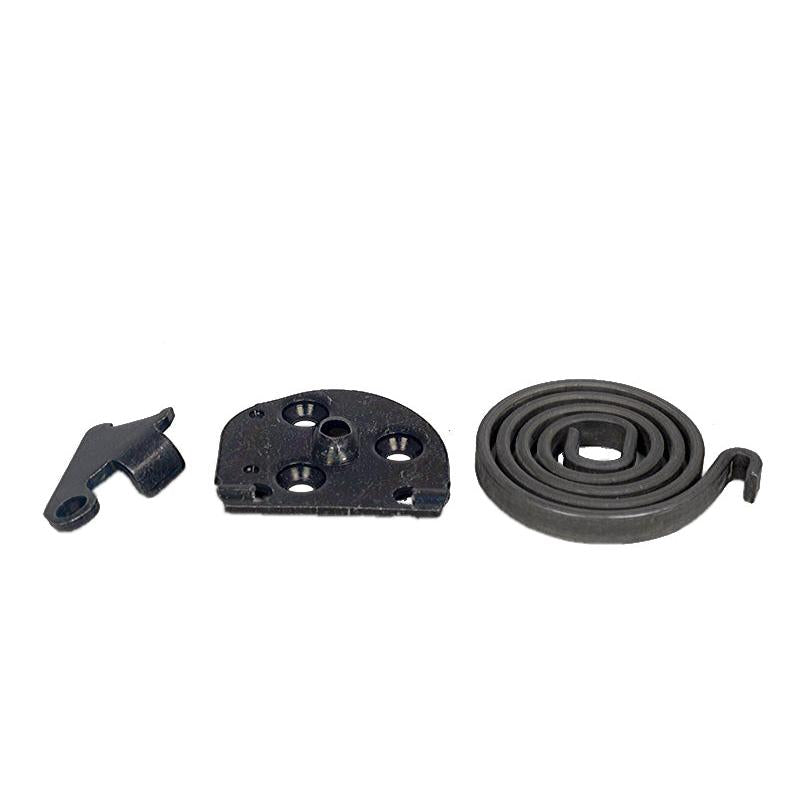 Black metal backrest adjustment kit with a heavy-duty coil spring, mounting plate, and latch for Grammer 741 seats.