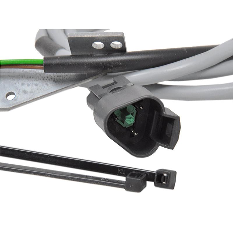 3-pin Deutsch connector with gray wiring, metal mounting bracket, and black zip ties for Grammer MSG20 seat switch kit.