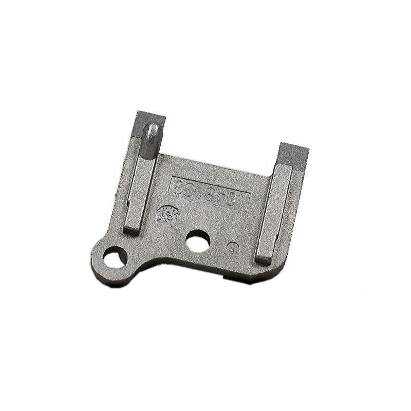 Black steel backrest adjustment bracket for Grammer tractor seats with mounting holes and embossed part numbers.