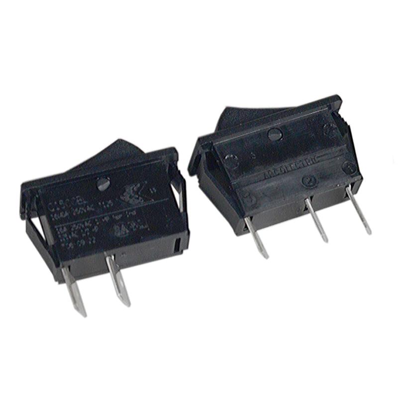 Two black plastic rocker switches for Grammer Evolution seats with metal terminal pins and rectangular housing.