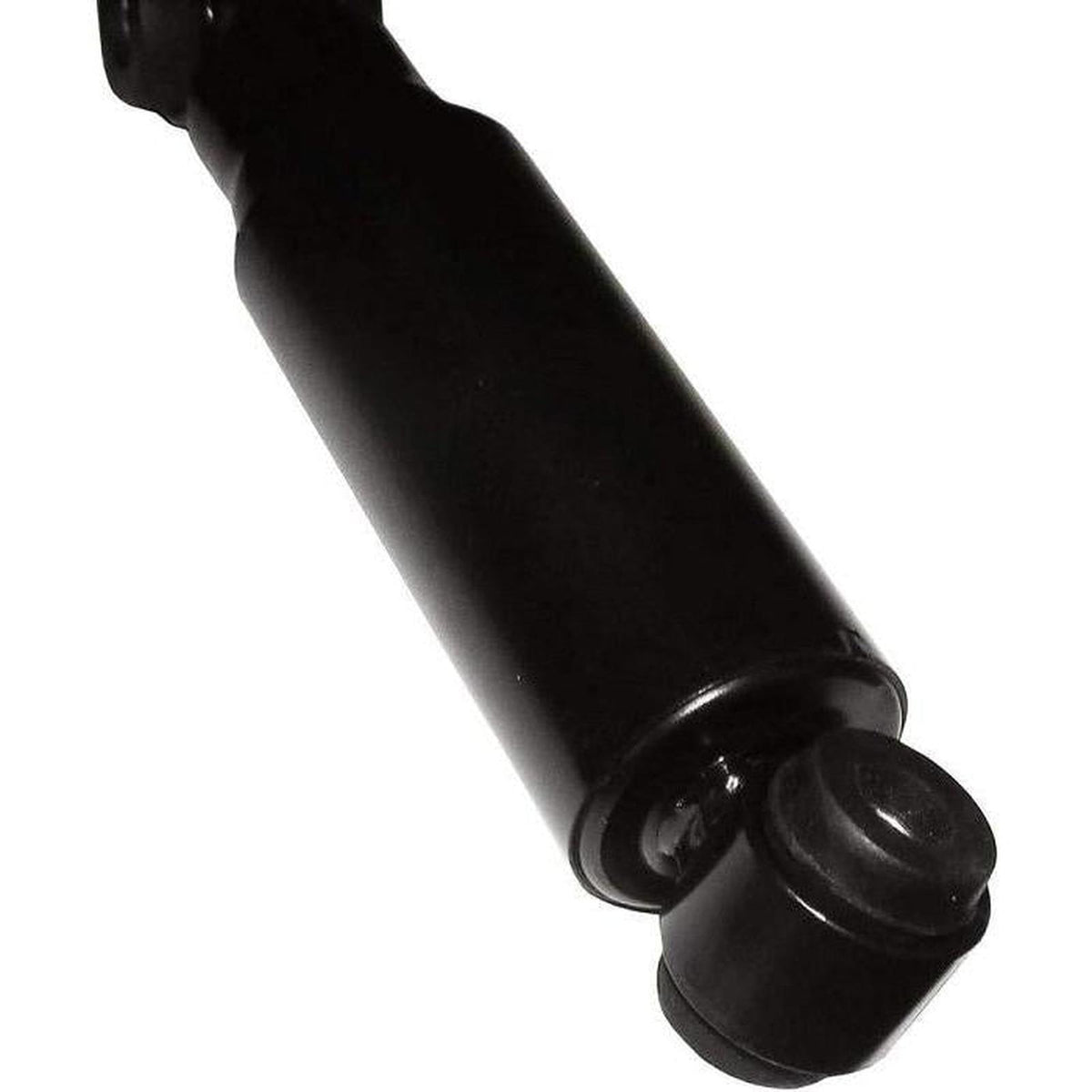Black metal tractor seat suspension shock absorber with rubber mounting bushings for John Deere equipment.