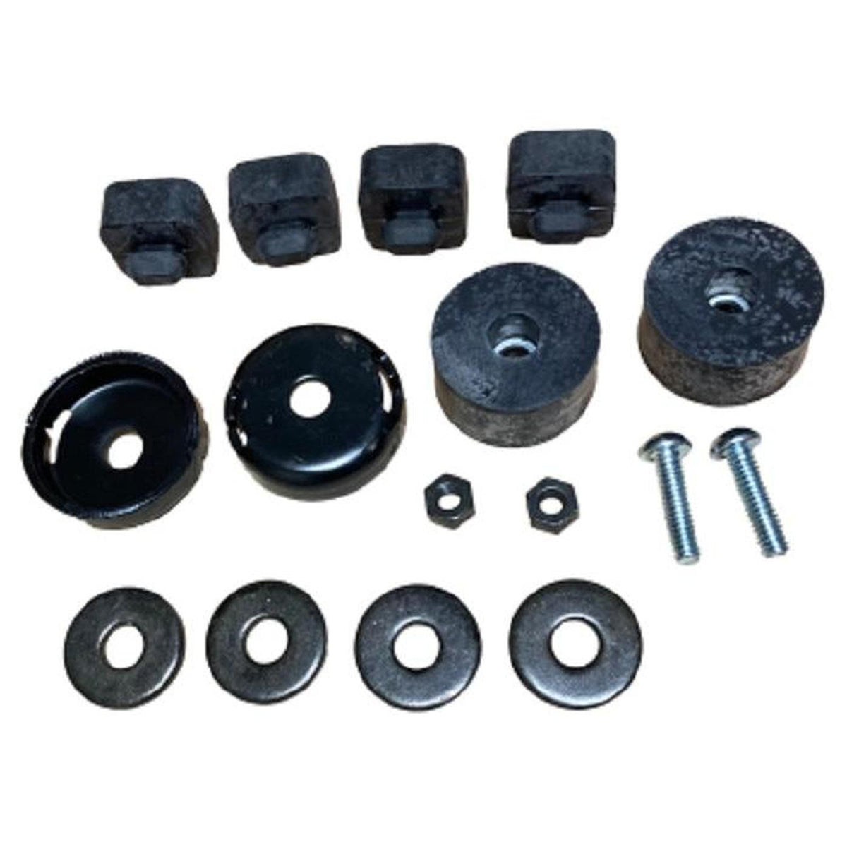 Bumper service kit for Sears seats featuring black rubber stops, metal washers, mounting hardware, and circular brackets.