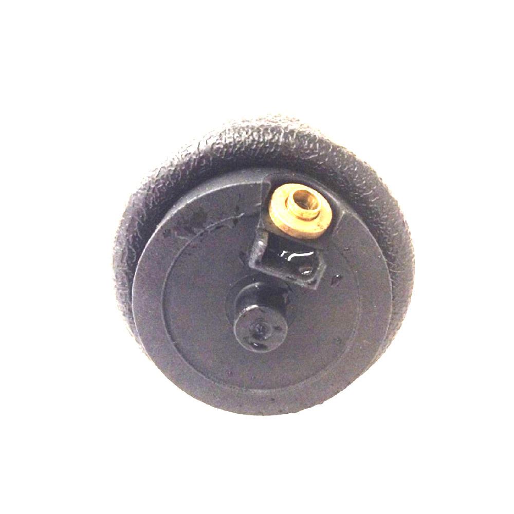 Black rubber air suspension spring for seats with a circular base, brass air fitting, and central mounting stud.