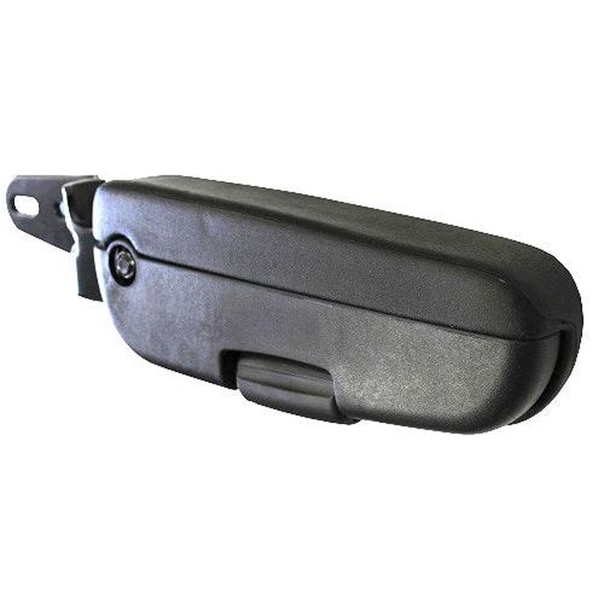 Black adjustable armrest for Sears suspension seats with durable Dura-Tex molded covering and steel mounting bracket.