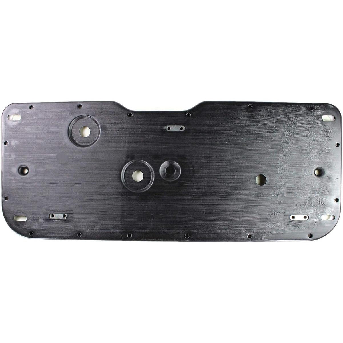 Black heavy-duty plastic bench seat cushion base for Kubota RTV900 with pre-drilled mounting holes and hardware slots.