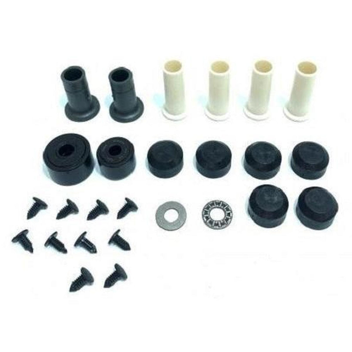 Sears suspension seat roller service kit with black and white plastic rollers, metal bearings, and mounting hardware.
