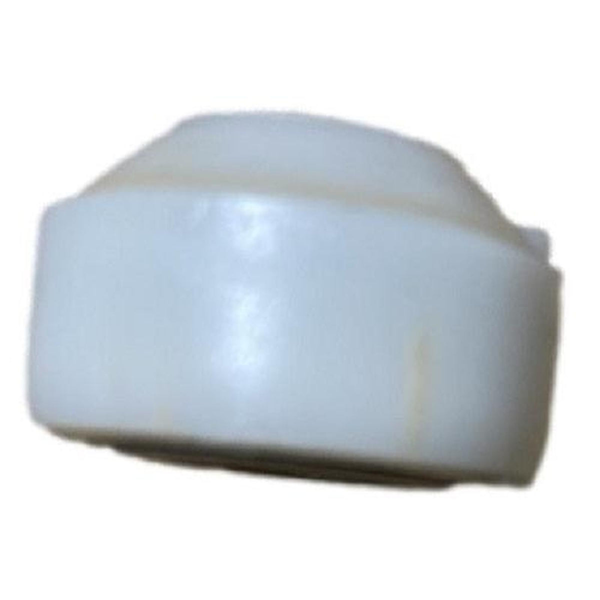 White cylindrical suspension seat roller for Sears seats, 1-inch outer diameter, durable plastic construction.
