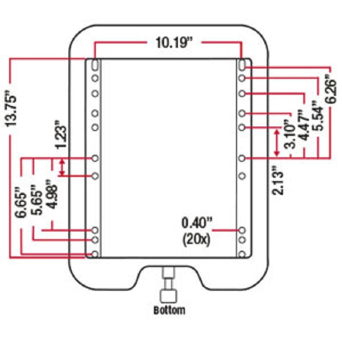 Technical diagram showing mounting hole dimensions and spacing for a 12v tractor air suspension seat base.