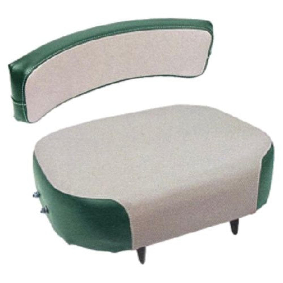 Two-piece green and tan vinyl tractor seat cushion set for Oliver and White tractors.