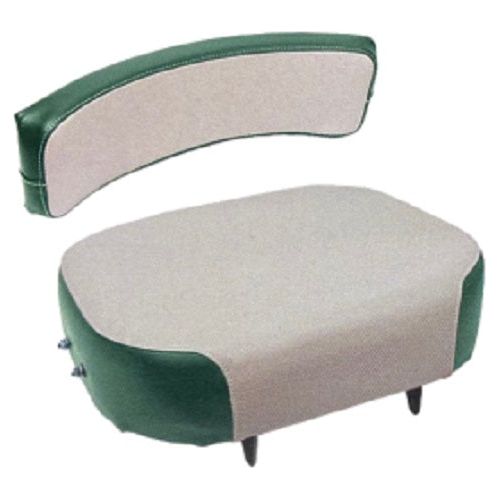 Two-piece green and tan vinyl tractor seat cushion set for Oliver and White tractors.