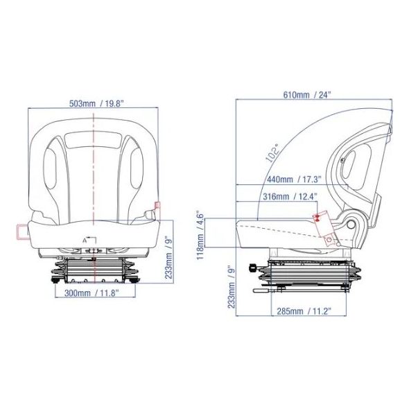 High-Pro Industrial High Back Seat w/ Suspension