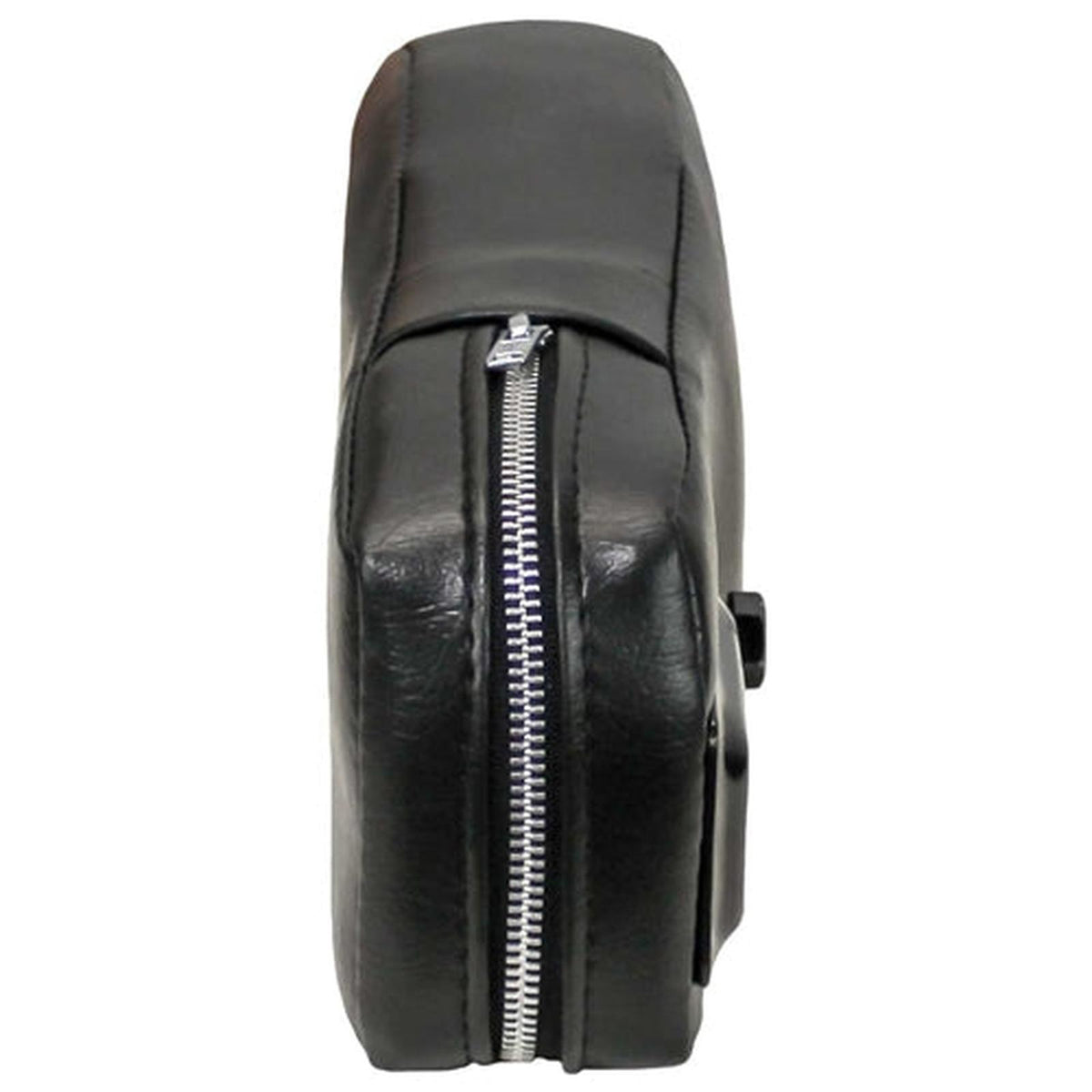 Black vinyl tractor seat armrest cushion with 2-inch thick foam, steel core, and a durable side zipper closure.