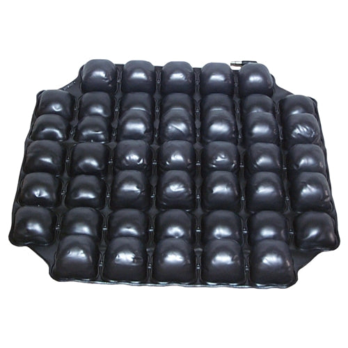Black 19-inch square Air Hawk air-cell seat cushion with an adjustable inflation valve for pressure relief.