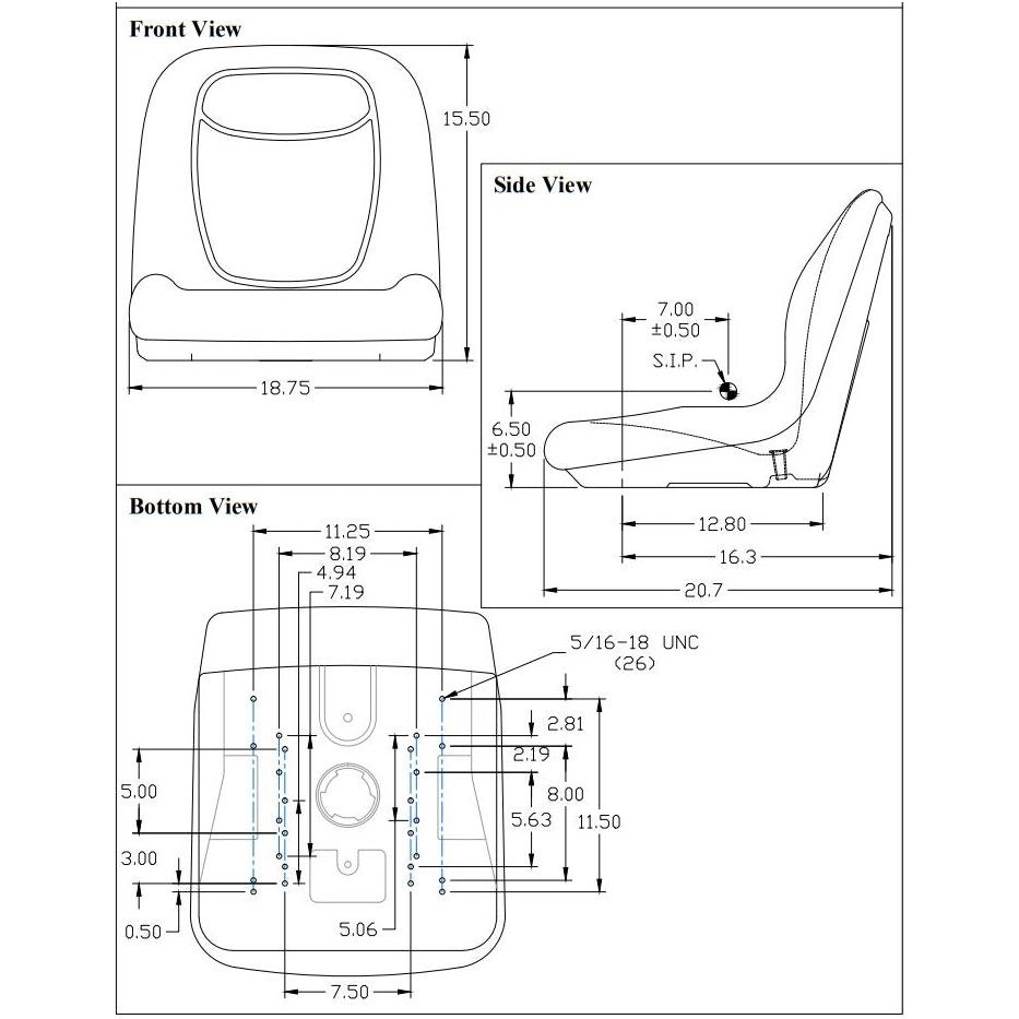 Mid Back Seat for Tractors, Fork Lifts, Mowers, Cranes