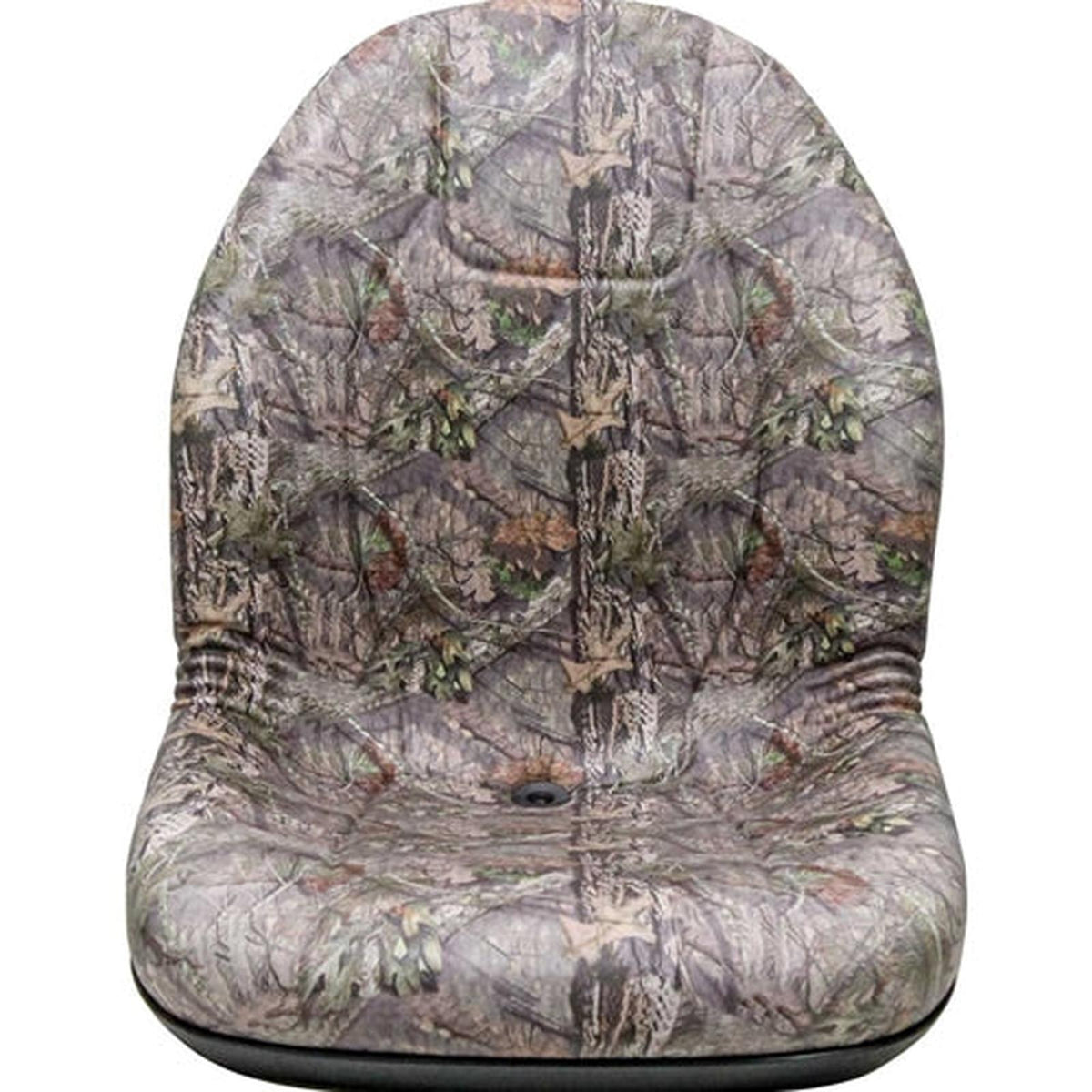 High-back camo vinyl tractor bucket seat with contoured foam for New Holland, Case IH, and Agco compact tractors.