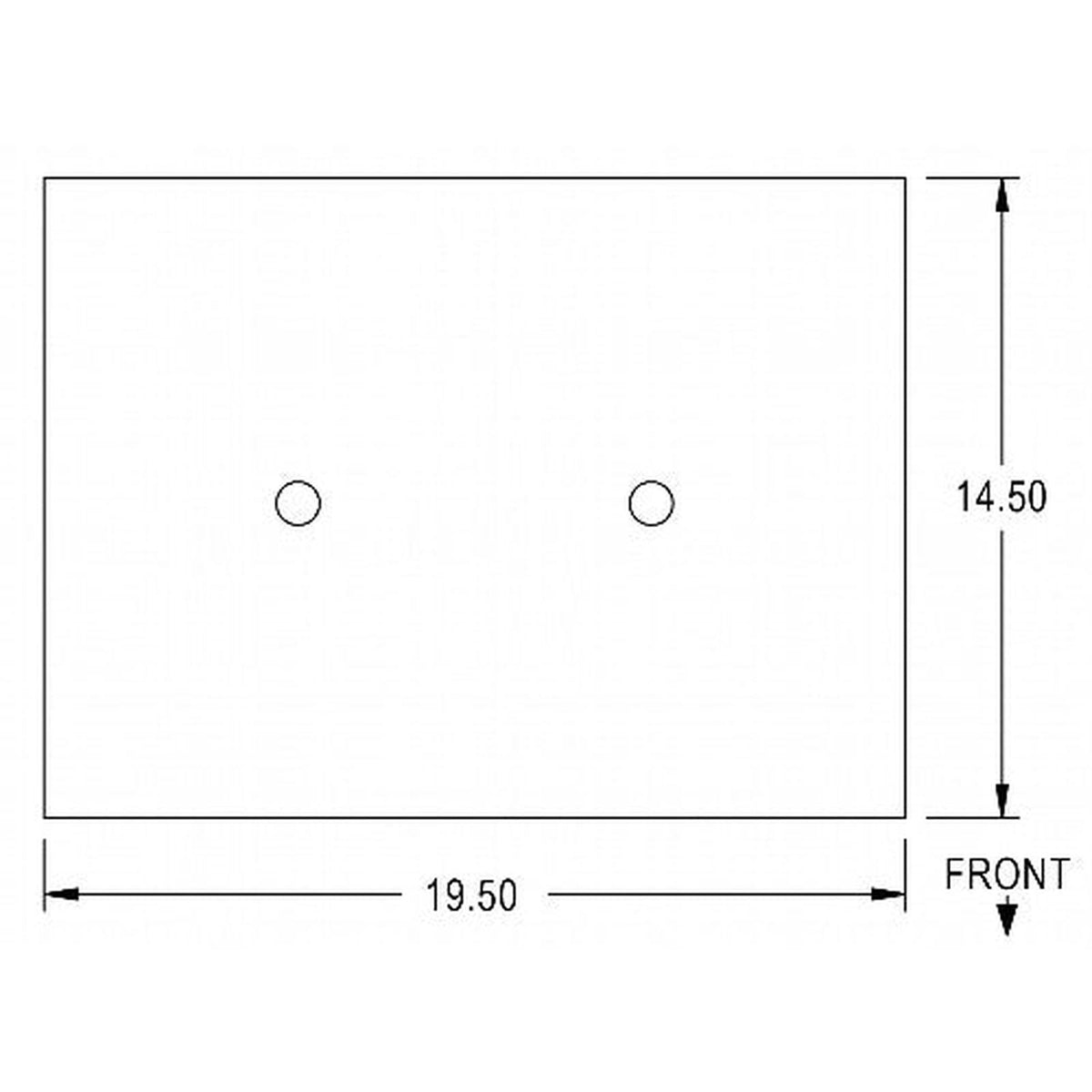 Technical diagram of a 19.5" x 14.5" tractor seat cushion with two mounting holes for International Farmall.