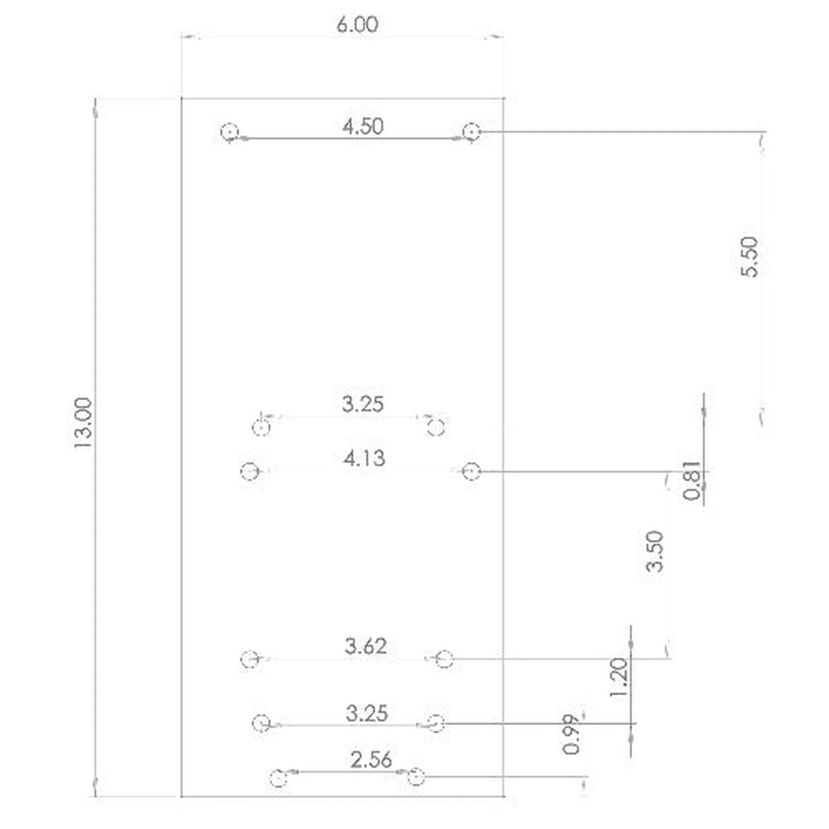 Technical diagram showing mounting hole dimensions for a tractor seat base plate with 13-inch length and 6-inch width.