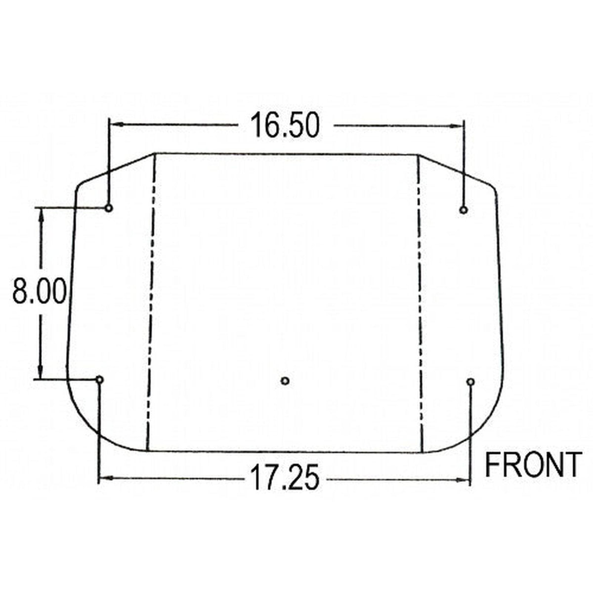 Technical diagram showing dimensions for an Allis Chalmers tractor seat cushion with mounting hole measurements.