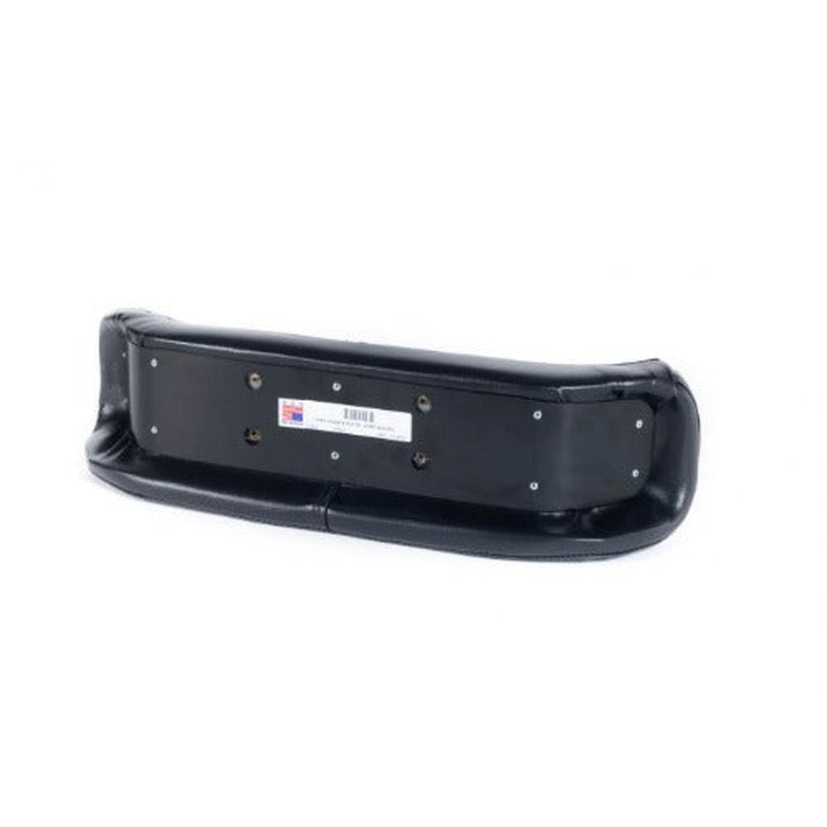 Black vinyl tractor seat back cushion with a sturdy mounting plate and foam padding for Moline, Oliver, and White tractors.