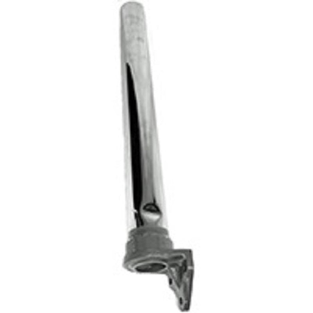 24-inch chrome-plated steel exhaust stack for John Deere with a 3-bolt mounting flange and 2.5-inch outer diameter.