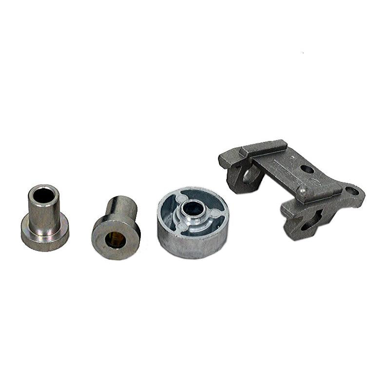 Silver metal lumbar support hardware kit for Grammer tractor seats including bushings and a mounting bracket.