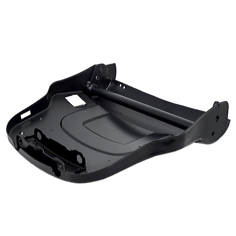 Black steel pneumatic lumbar backrest panel for Grammer seats with reinforced tube design and mounting brackets.
