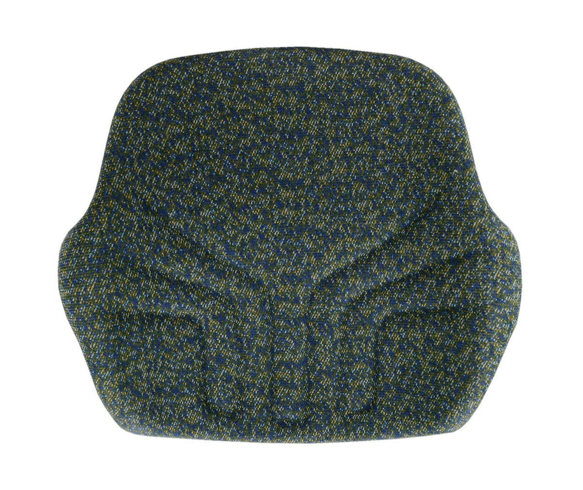 Ergonomically contoured blue and yellow fabric backrest cushion for Grammer 721, 731, and 741 tractor seats.