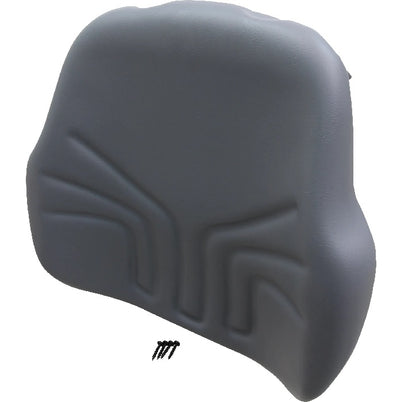 Grey vinyl backrest cushion for Grammer seats with ergonomic contoured design and included mounting hardware.