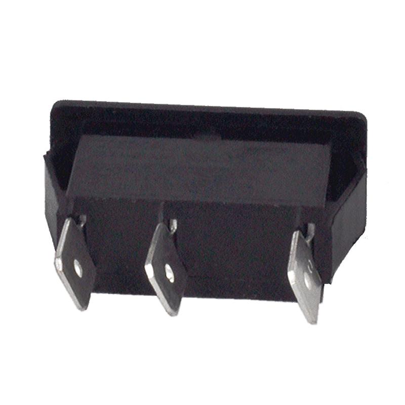 Black plastic A/C switch for Grammer seats featuring three metal spade terminals for electrical connection.