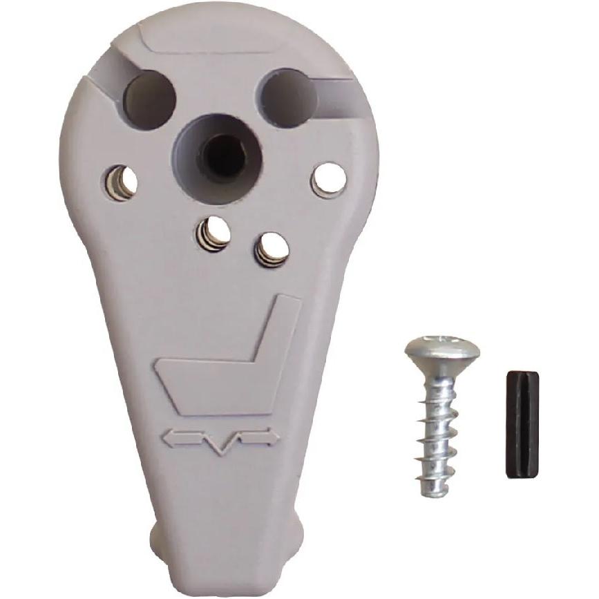 Gray plastic fore/aft isolator handle for Grammer seat suspensions with included mounting screw and pin.