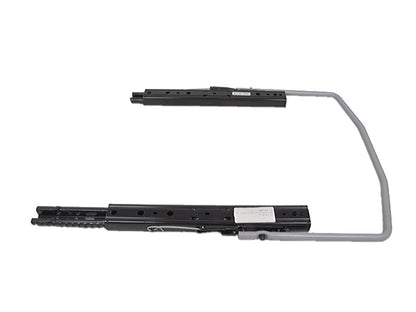 Black steel Grammer seat slide rail set with double locking mechanism and adjustable handle.