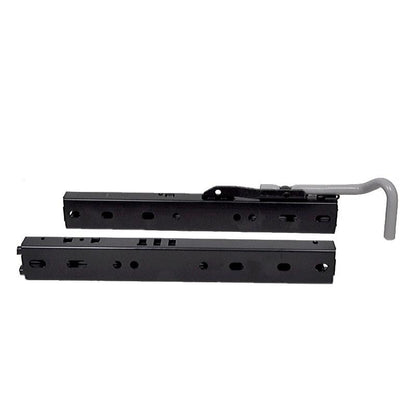 Black powder-coated steel slide rail kit for Grammer 520 seats with a long adjustable handle and universal mounting holes.