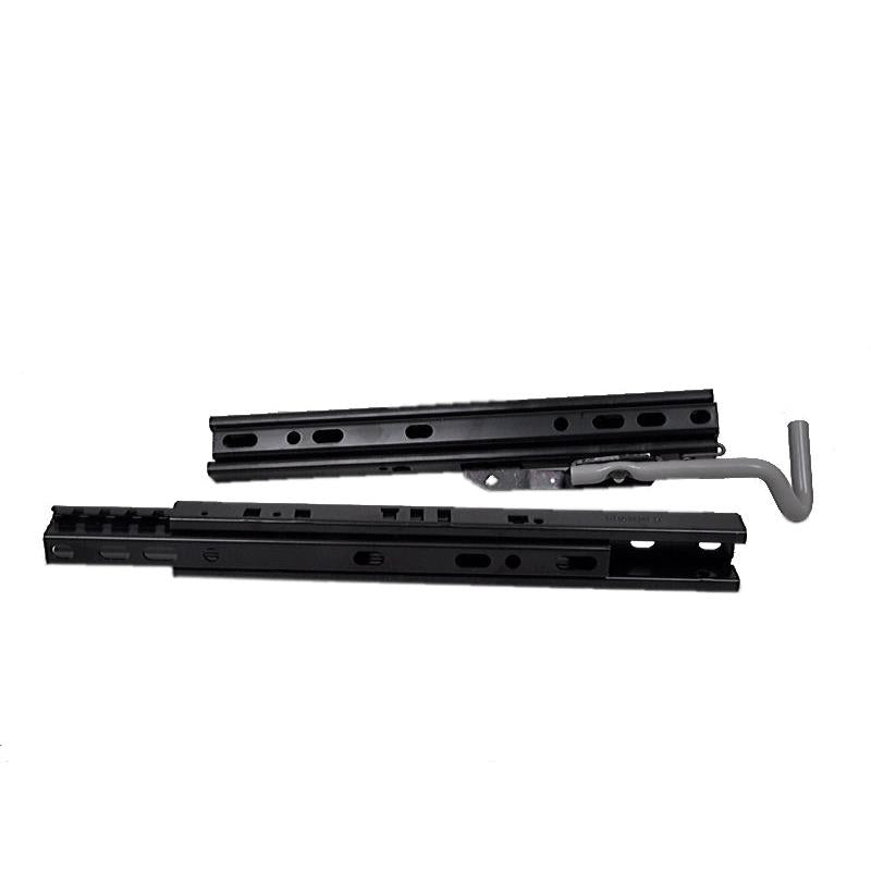 Black powder-coated steel slide rail kit for Grammer 520 seats with an adjustable handle and universal mounting pattern.