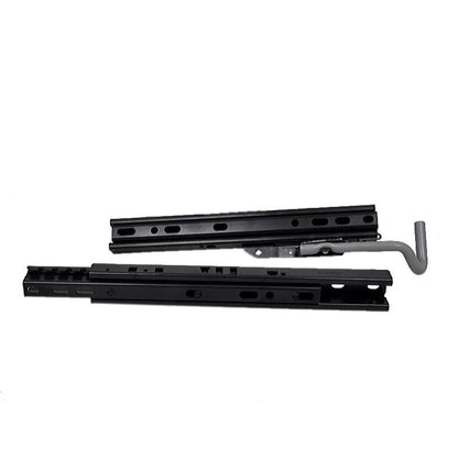 Black powder-coated steel slide rail kit for Grammer 520 seats with an adjustable handle and universal mounting pattern.