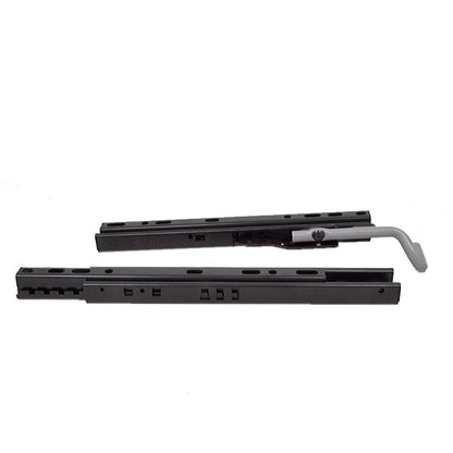 Black powder-coated steel slide rail kit for Grammer 520 seats with an adjustable handle and universal mounting pattern.