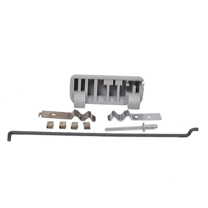 Gray plastic Grammer rotary swivel adapter handle kit with metal mounting hardware, clips, and a long steel rod.