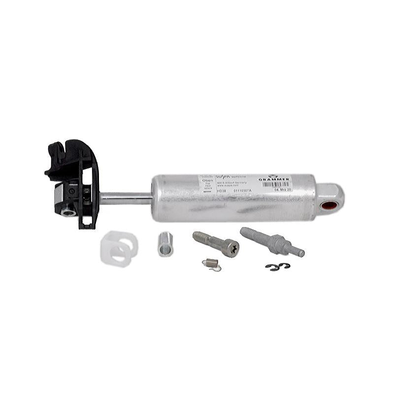 Grammer MSG115 seat shock absorber service kit with silver metal damper, black mounting bracket, and assorted hardware.