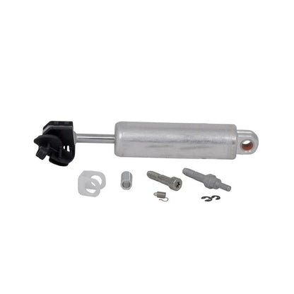 Silver metal seat damper shock absorber with black mounting bracket and included hardware service kit.