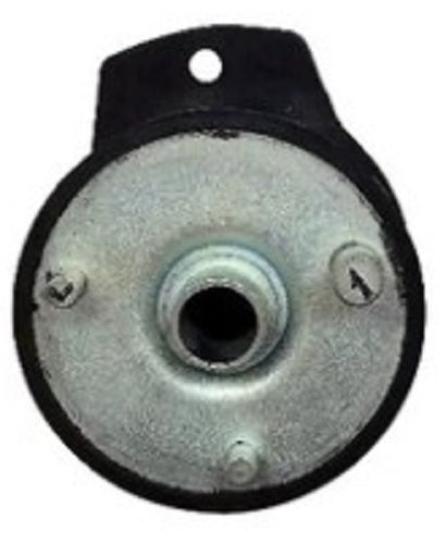 Black rubber torsion suspension seat mount for John Deere tractors with a circular metal center and mounting tab.
