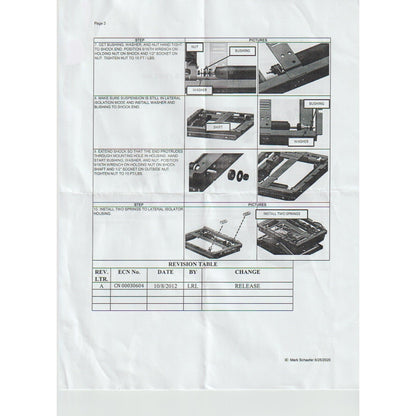 Installation instructions for a Sears tractor seat shock absorber kit featuring diagrams of bushings, washers, and springs.
