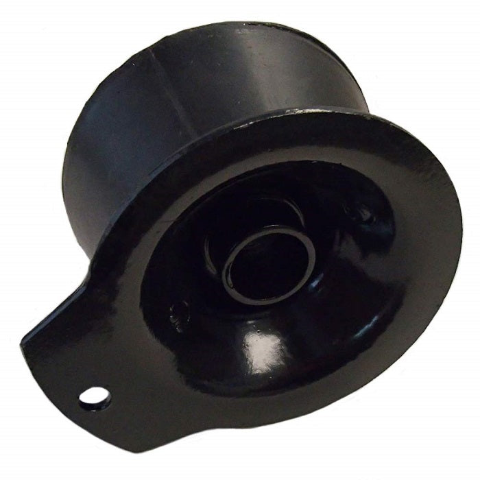 Black rubber torsion suspension seat mount with a central metal sleeve and a single-hole mounting flange for John Deere.