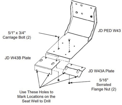 Narrow Seat Well Adapter Base Plate for John Deere